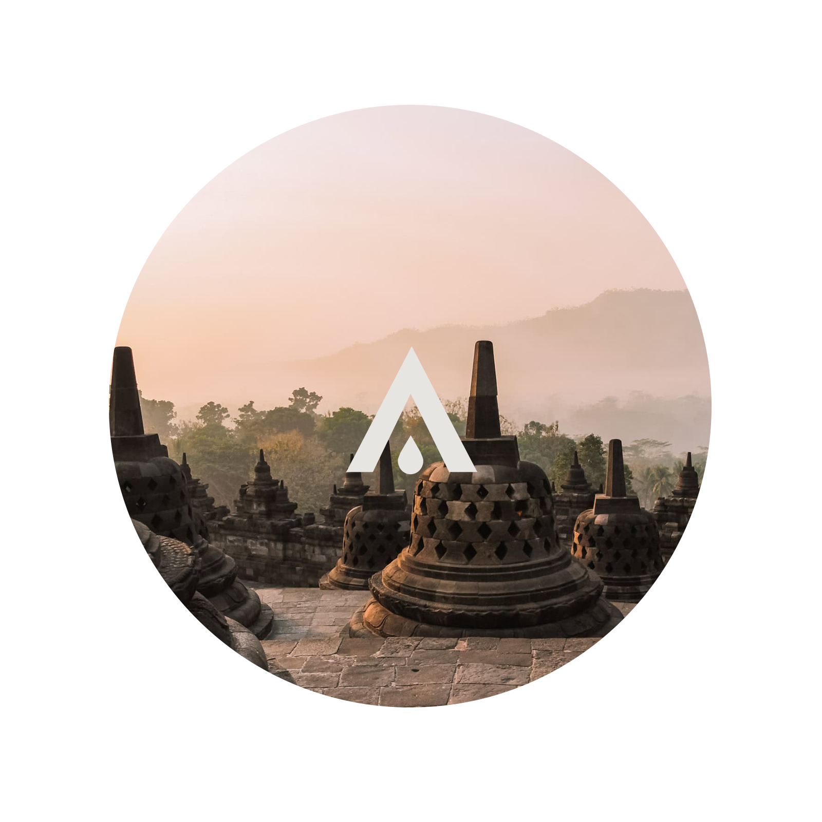Budhist temple with a logo in the middle