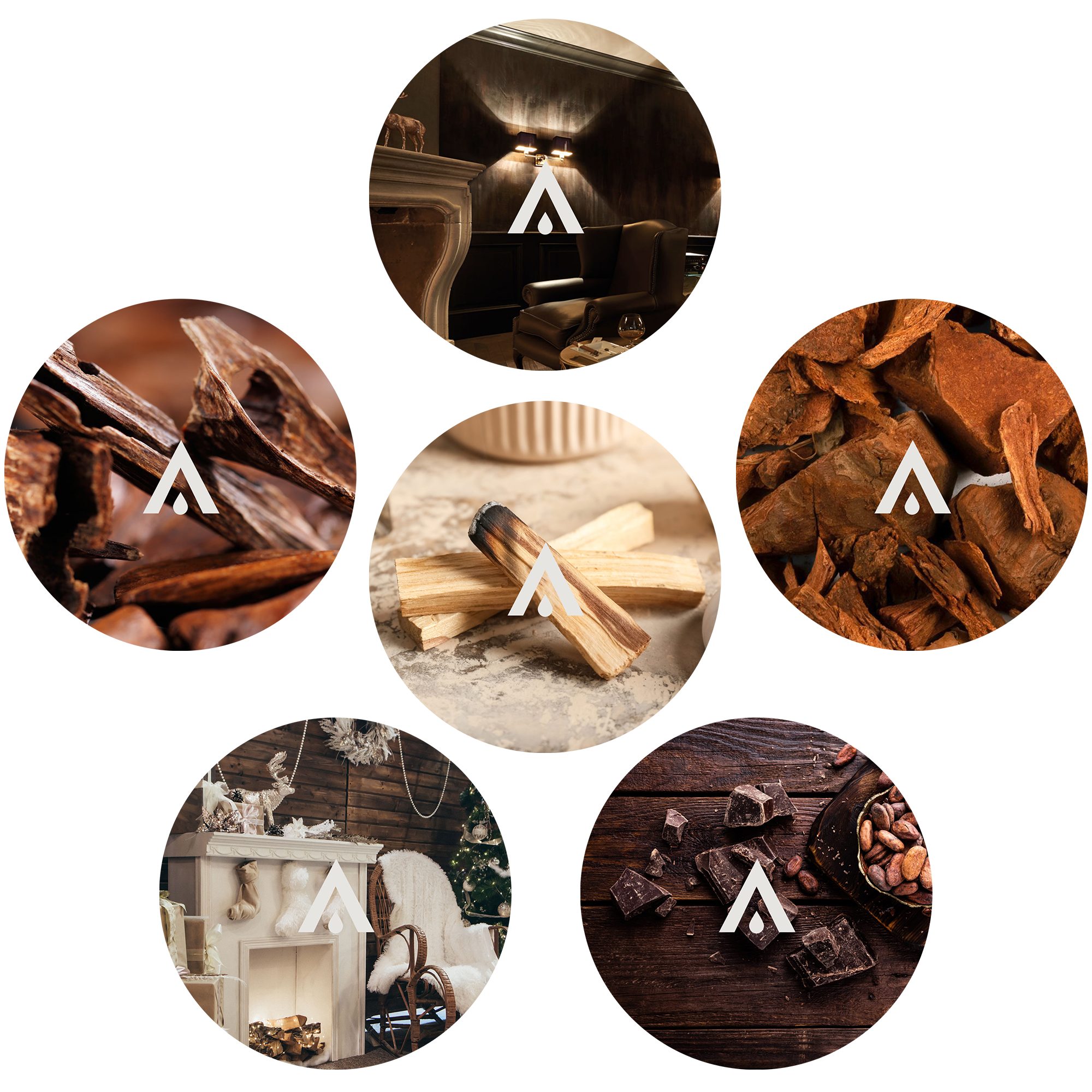 The Sensual Woods Signature Bundle fragrances included