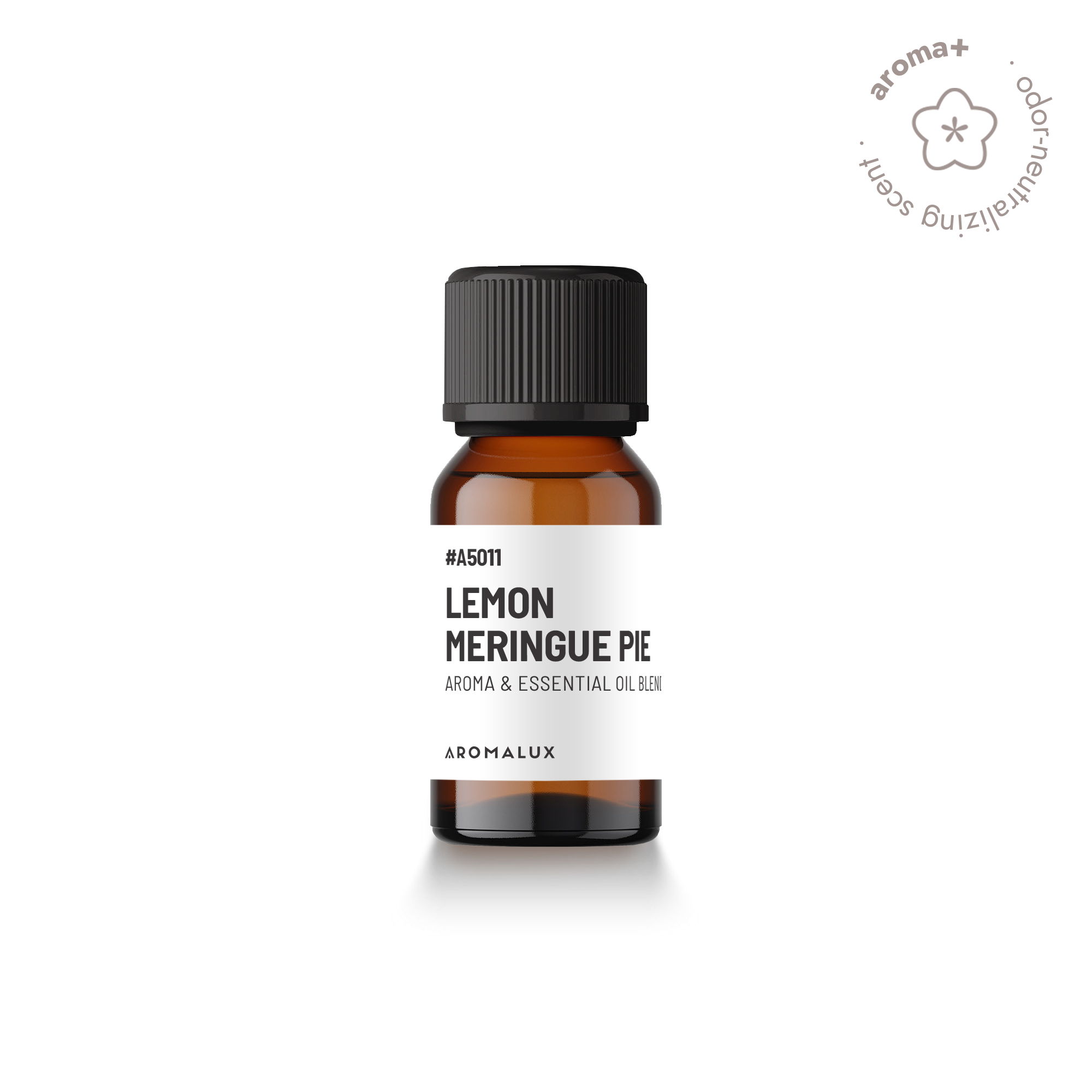 Aroma and essential oil bottle labeled 'Lemon Meringue Pie' by Aromalux on a white background